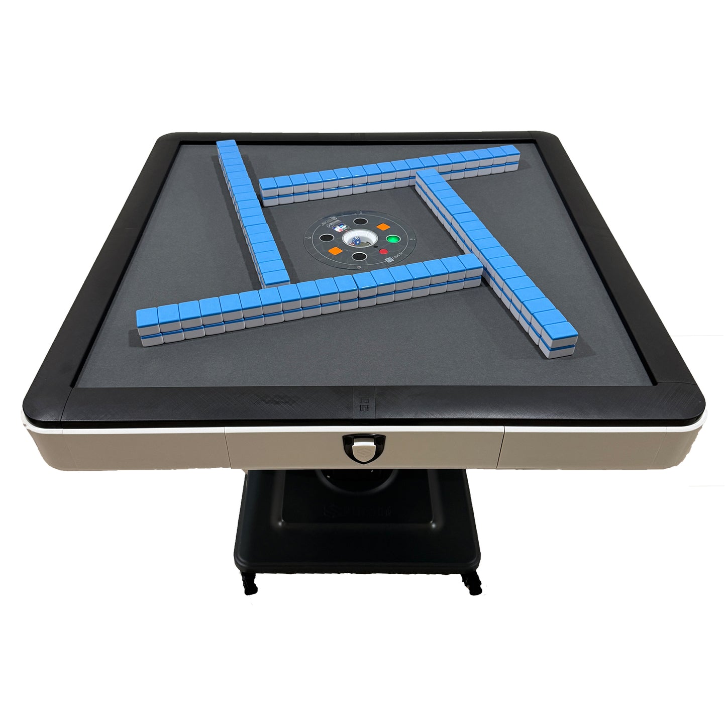 T350 Sifang City Automatic Folding Mahjong Table White Color with American Style 42mm numbered tiles 152 tiles per set Total two set of tiles. Standard two dices.