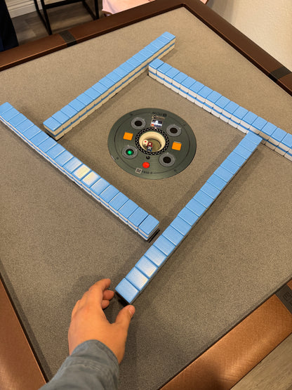 T650 premium mahjong table, rubber based table cloth, automatic heat drying and sanitizing, 55dB low noise shuffle, optional 4 leg style 36mm tiles 3 dices台湾牌36号小牌，三颗色子，咖啡白可折叠款 可选四腿餐桌款